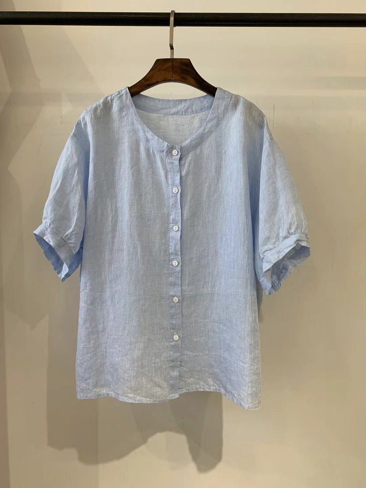 Femme Relaxed Fit Blødt Linned Kortærmet Skjorte Stilla