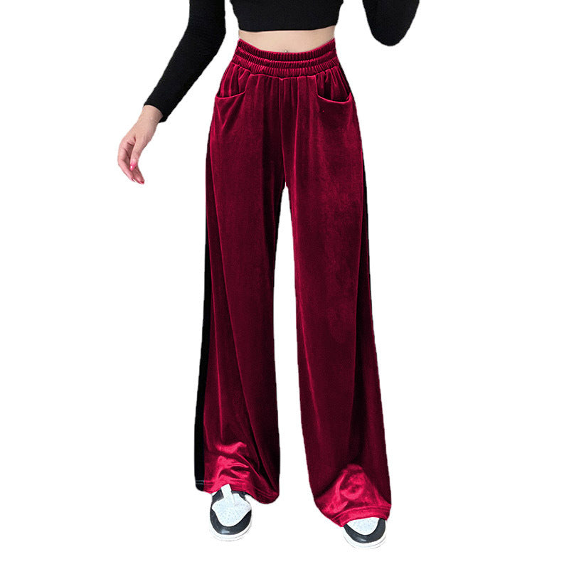 Dame Elegant Wide-Leg-Bukser i Velvet med elastisk Talje Stilla