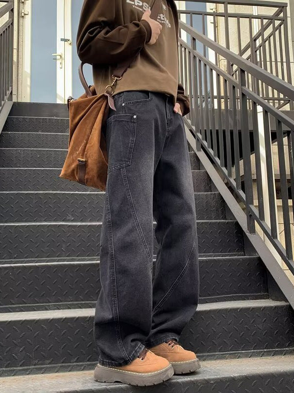Herren brede jeans i urban stil med afslappede detaljer og høje lommer Stilla