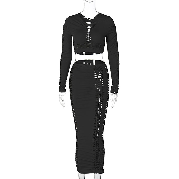 Dame Crop-Top og Maxi-Nederdel Sæt med Cut-Out-detaljer Stilla