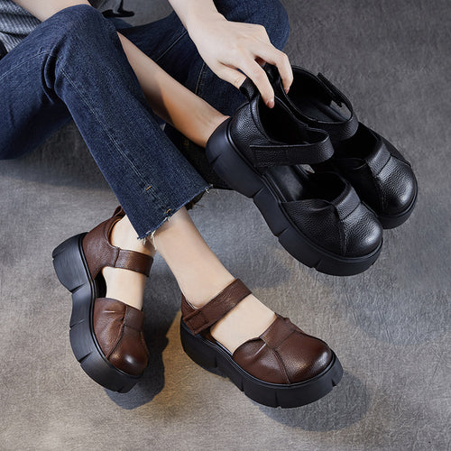 Dame Chunky Lukkede Tær Plattform Slip-On Sko med Justerbar Rem Stilla