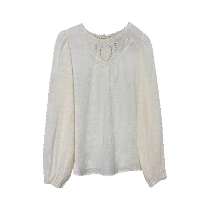 Femme Elegante Broderet Bluse med Pufærmer Stilla