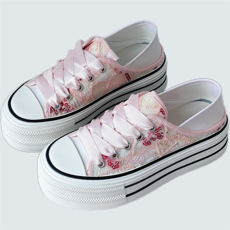Dame Sneakers med florale accenter og dekorative satin snørebånd Stilla