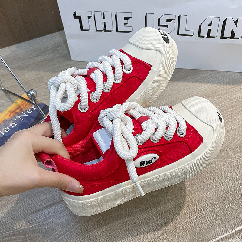 Dame Bekvemme Fritidssneakers i casual Canvas-stil med tykk sål og robuste snørebånd Stilla