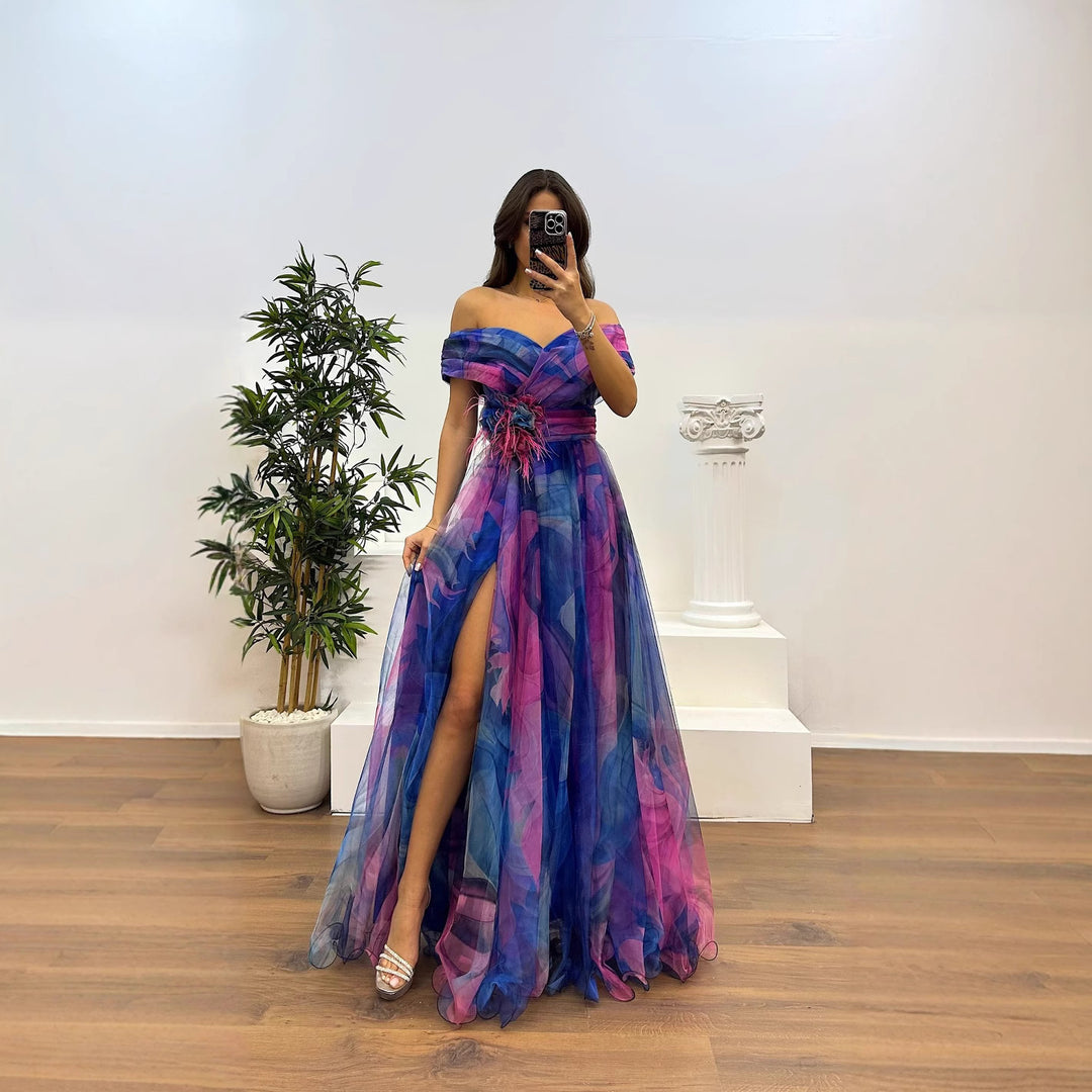 Damer Elegant Off-Shoulder Maxikjole med blomsterapplikationer og sidelæg Stiila