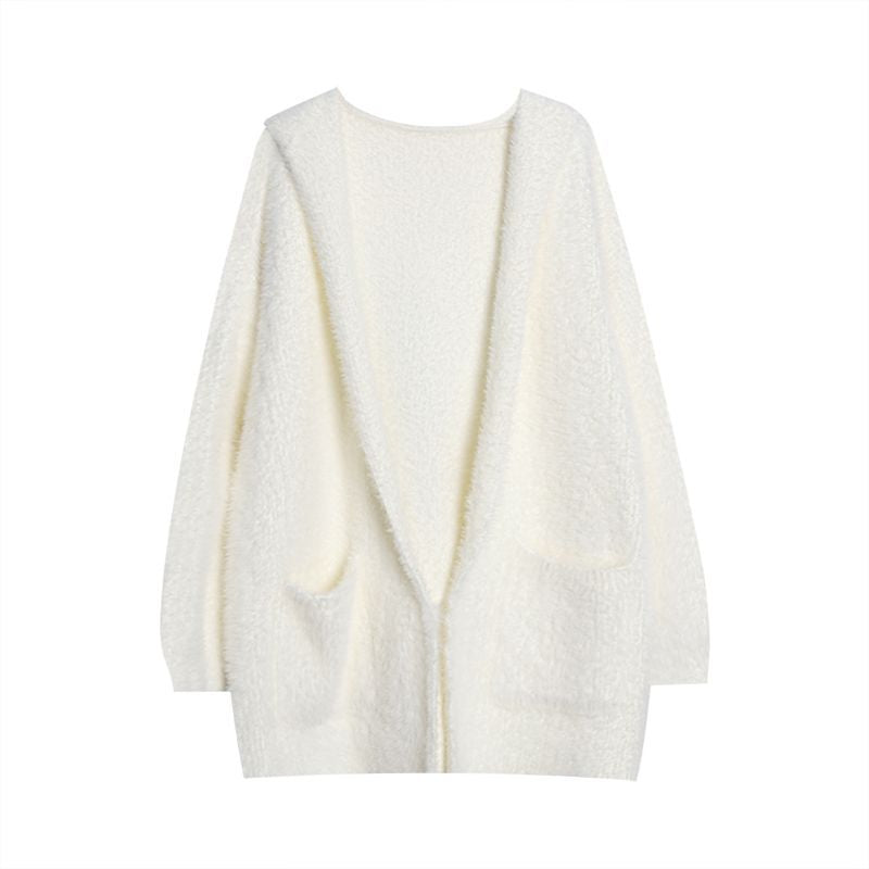 Kvinders fluffy strik cardigan med casual lommer og åben skæring Stilla