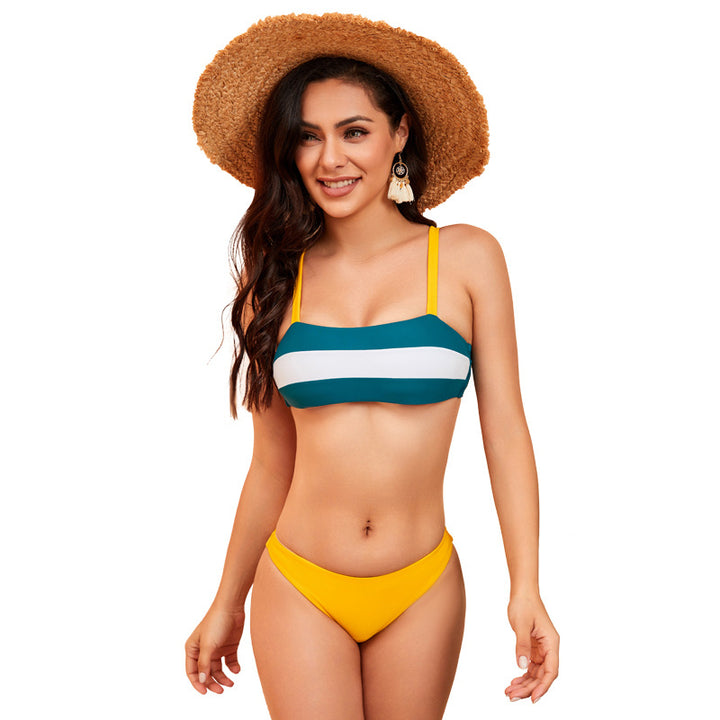 Dame Sporty Bikini-sæt med stribet top og højskåret trusse Stilla