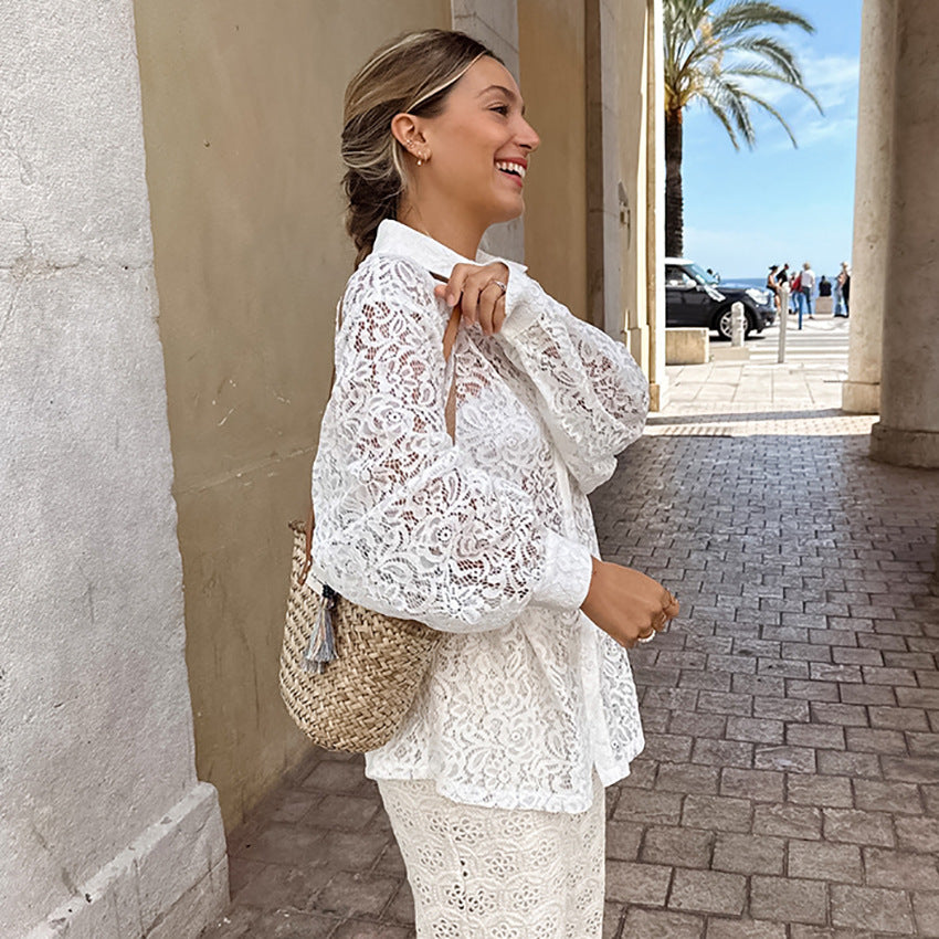 Dame Translucente Blondebluse med oversized snit og elegante detaljer Stilla