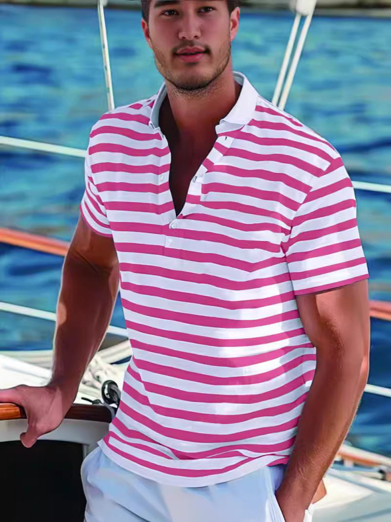 Herrer polo shirt med moderne nautisk stribe og kort stående krave Stilla