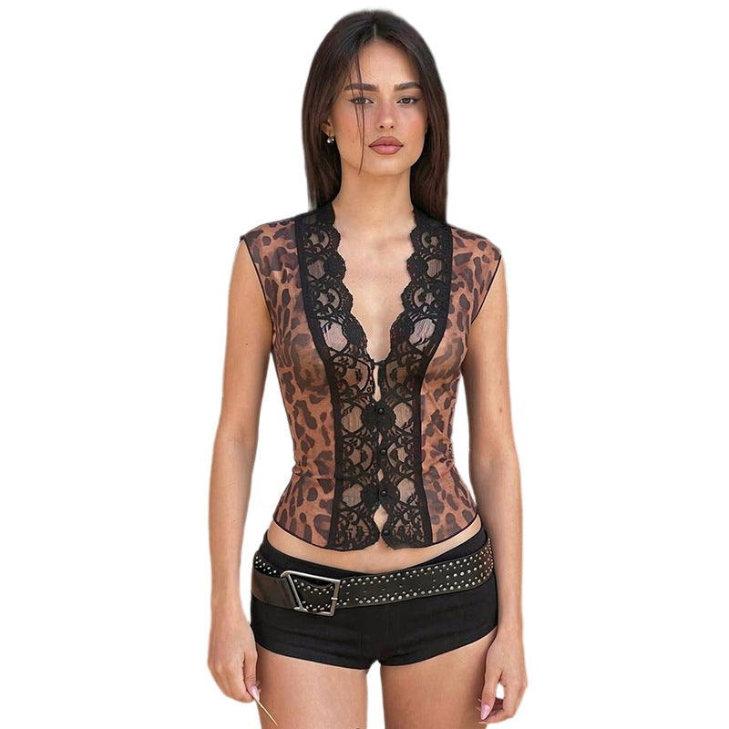Damer Sexy Blonde Top med Leopardmønster Skovae