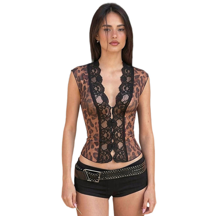 Damer Sexy Blonde Top med Leopardmønster Skovae