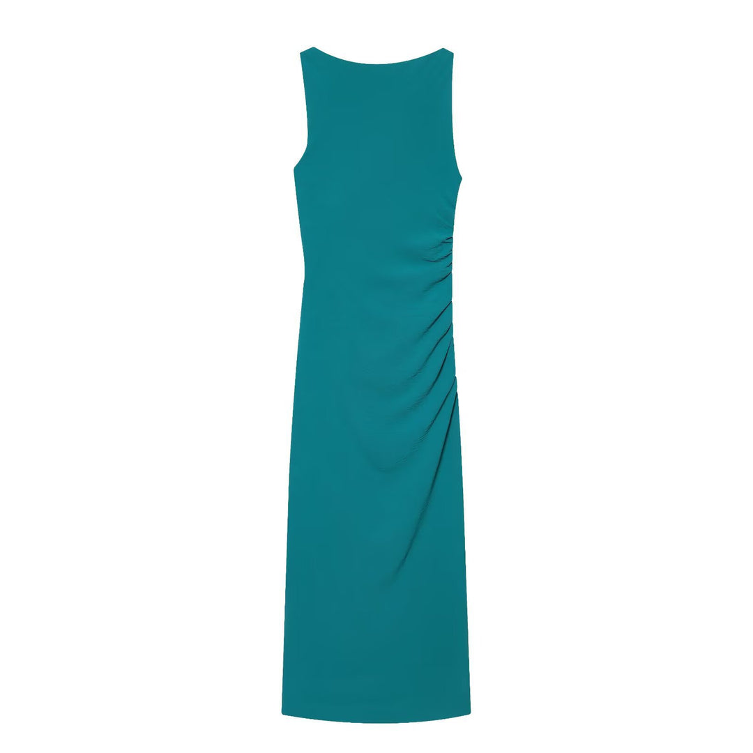 Dame maxikjole med elegant drapering og asymmetrisk søm Skovae