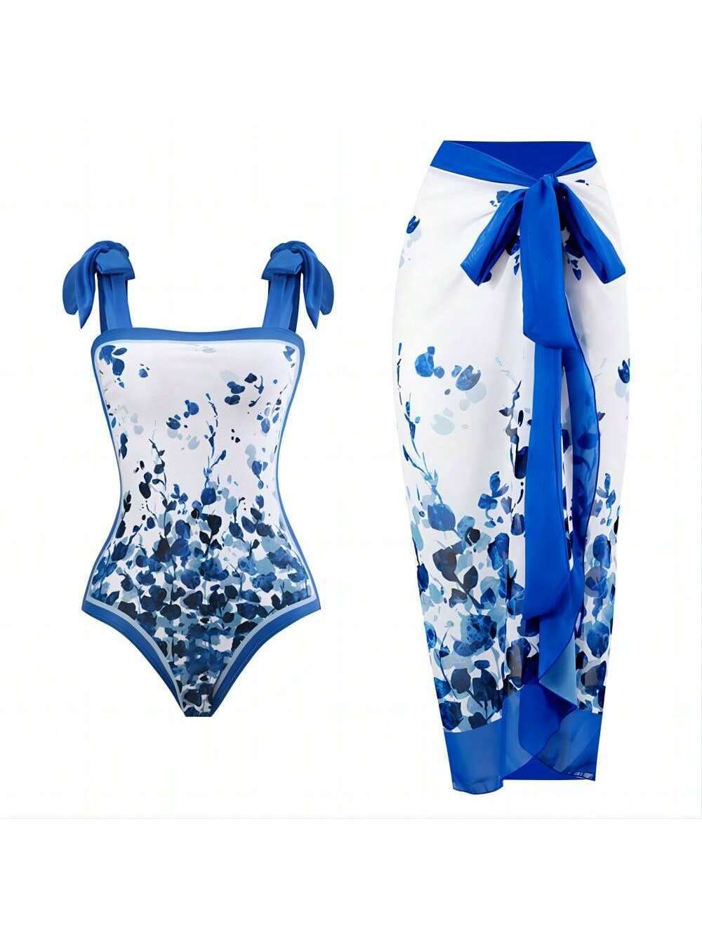 Damer Elegant badedragt med florale accenter og fashionable sarong Skovae