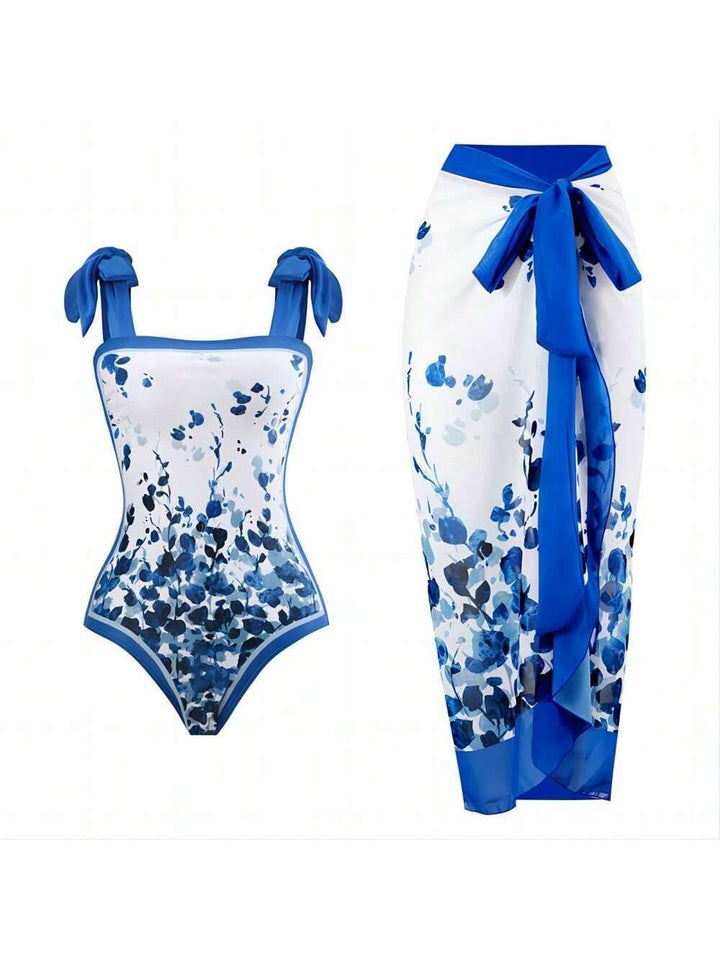 Damer Elegant badedragt med florale accenter og fashionable sarong Skovae