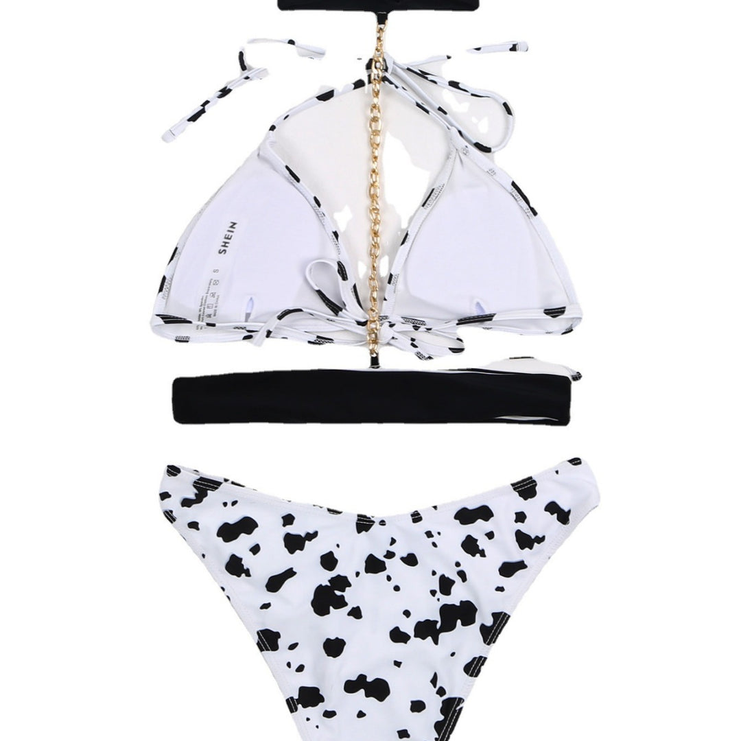 Dame Triangel-Bikini med moderigtig kühmønster og trendy Choker Stilla