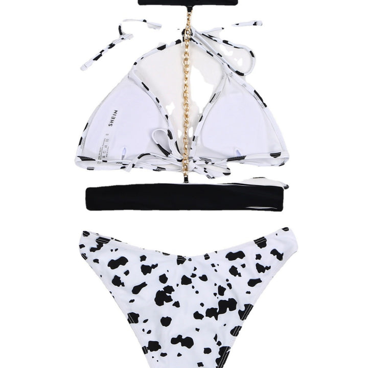 Dame Triangel-Bikini med moderigtig kühmønster og trendy Choker Stilla