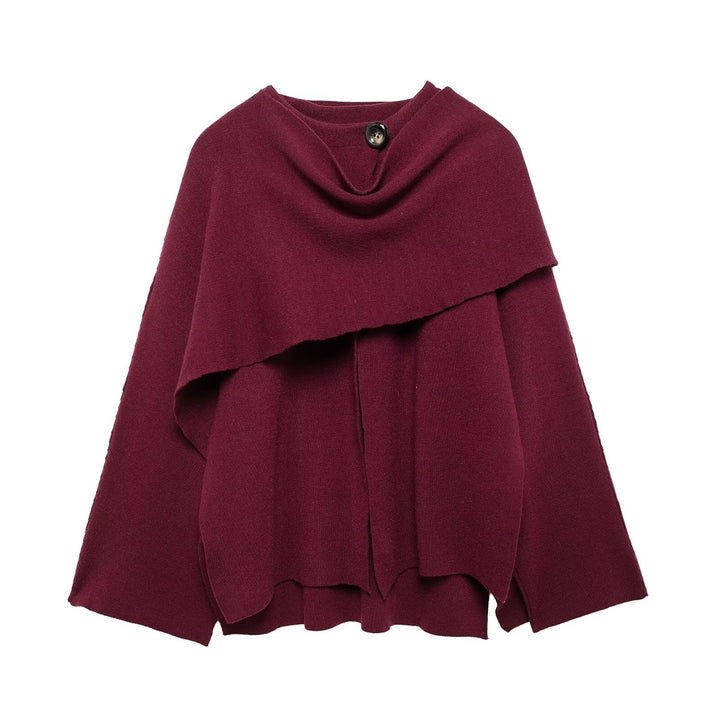 Dame elegant poncho med asymmetrisk snit og knappyntet forside Stilla