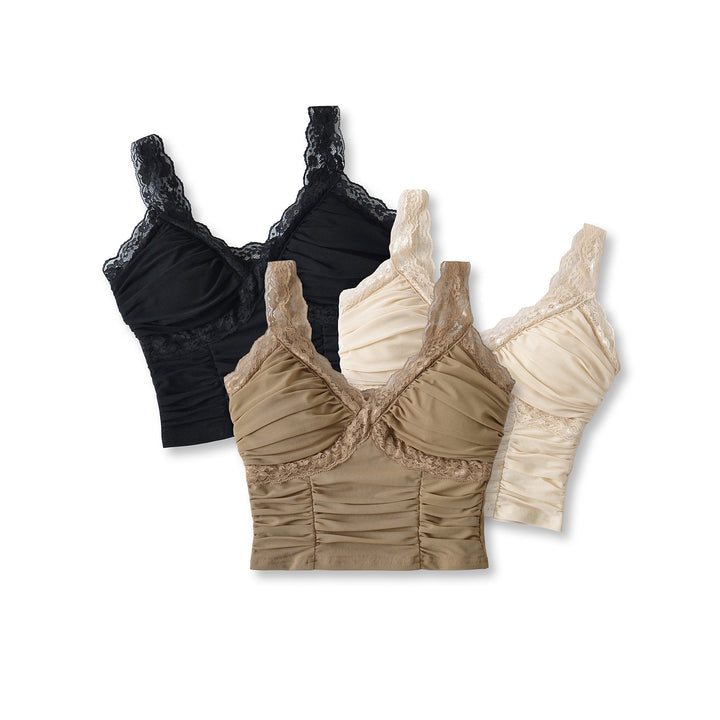 Dame Spaghetti-strop Crop Top med elegant blondekant og raffinerede flæsedetaljer Stilla