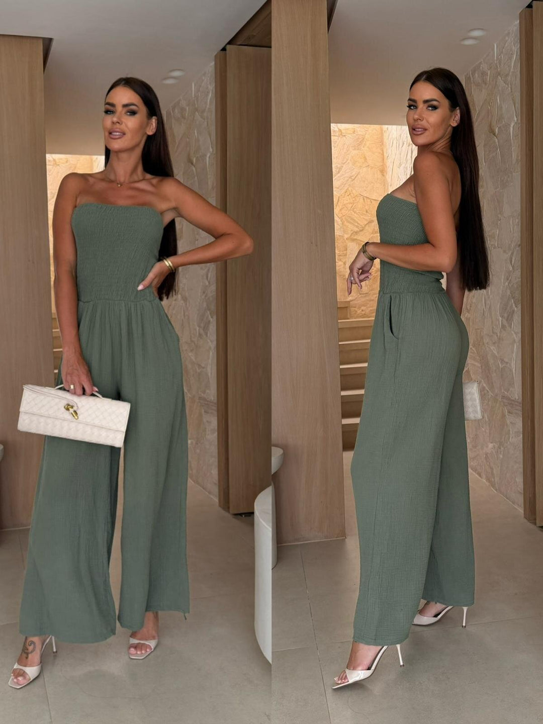 Dame Jumpsuit med smal overdel og bredt ben Stilla