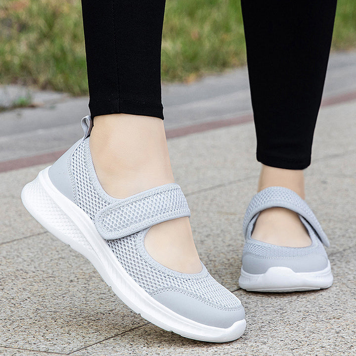 Dame nan Velcro-Sko med Ballerina-stil med åndbart mesh-overside og fleksibel let sål Skovae