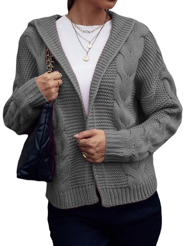 Kvinders chunky strik cardigan med hætte og struktureret kabelmønster Stilla