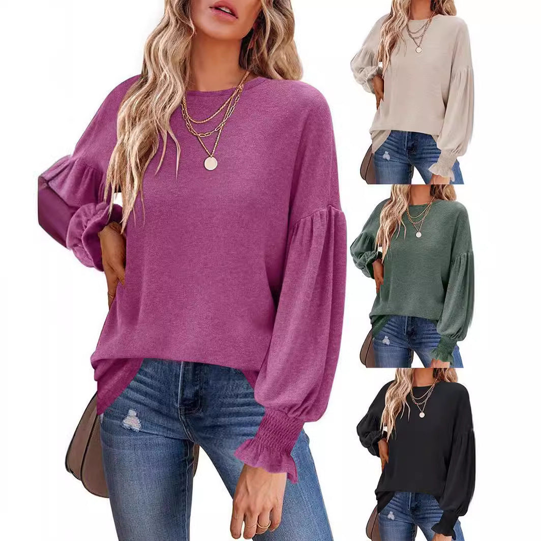 Dame sweater med elegante ballonærmer og finstrik Stilla