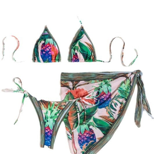 Dame bikini-sæt med knotbart skørt og blomsterprint Stilla