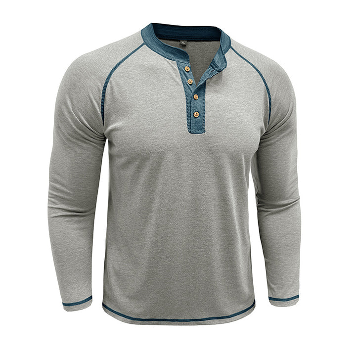 Herrer Langærmet Henley T-shirt med moderne knapdesign og kontrastsømme Stilla