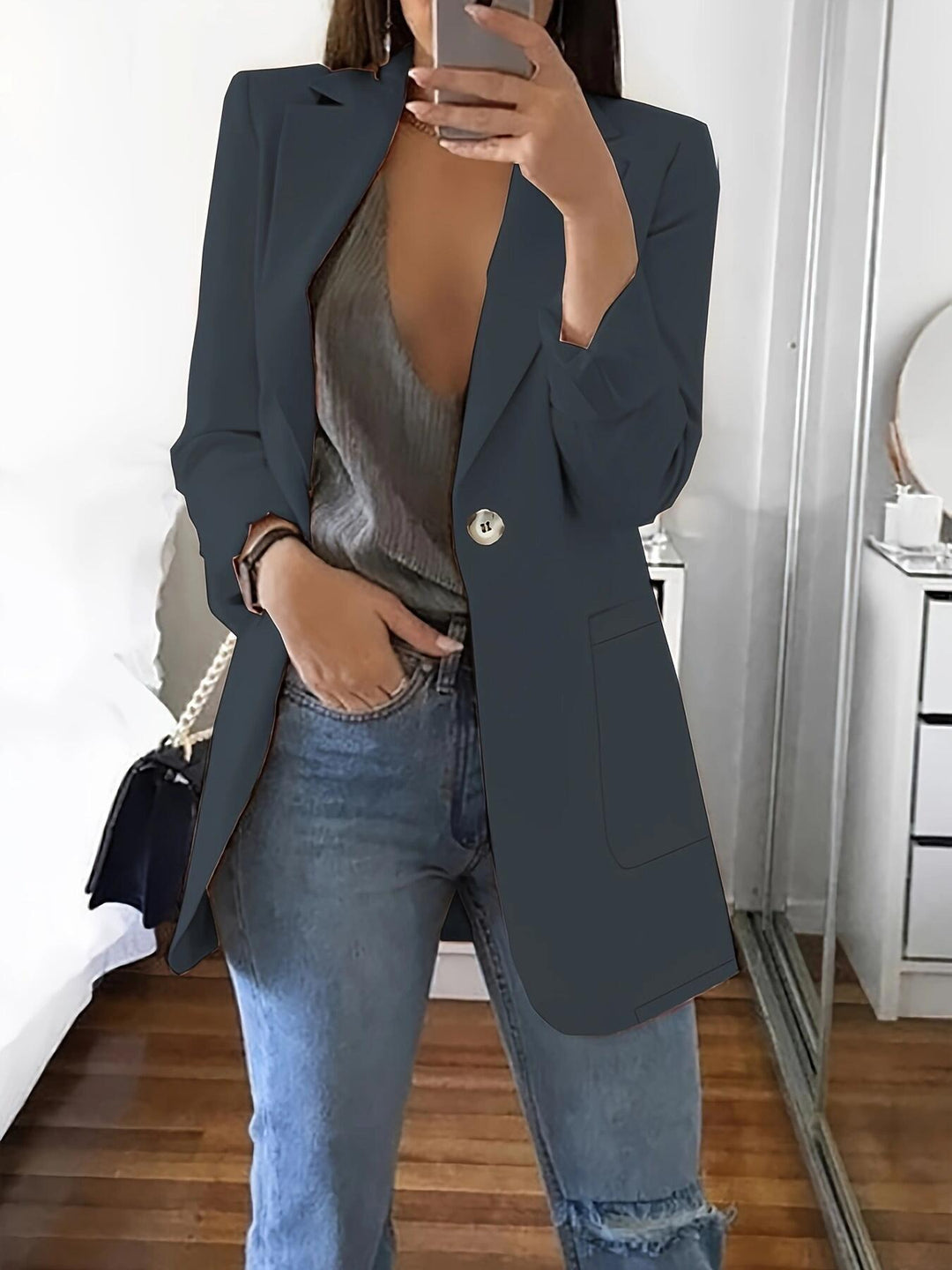 Dame Elegant Blazer med dobbelt knaplukning og praktiske lommer Stilla