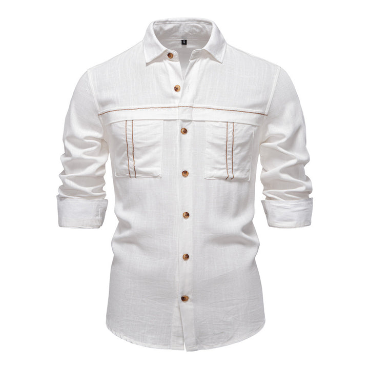 Herrer nan Workshirt i denimlook med dobbelte brystlommer og kontrastsyninger Skovae