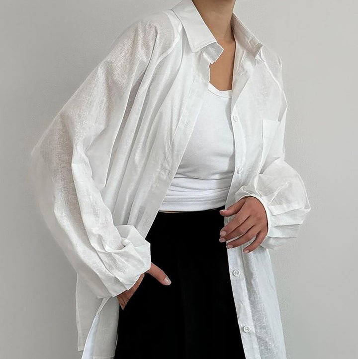 Damer afslappet skjortebluse i let linenmix med oversized skæring Stilla