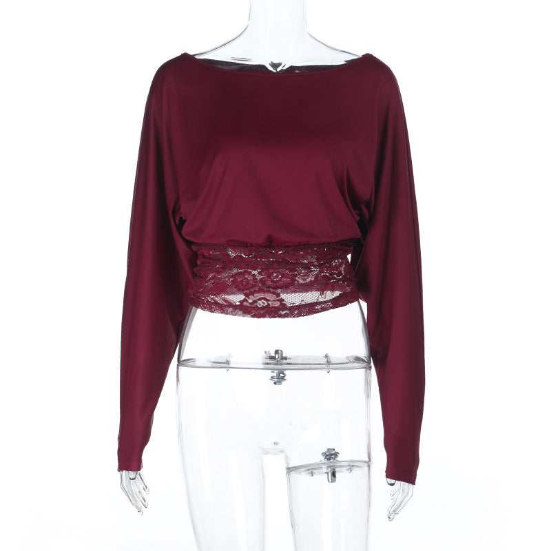 Damer elegant Crop-Top med spidsekanter og lange ærmer Skovae