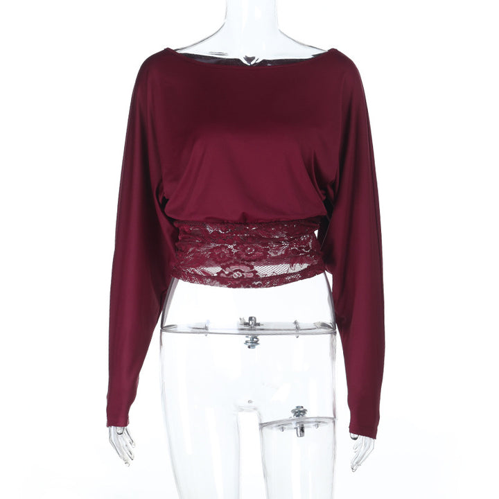 Damer elegant Crop-Top med spidsekanter og lange ærmer Skovae