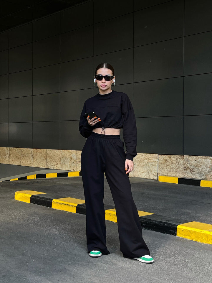 Kvindernes trendy cropped sweatshirts og brede bukser sæt Skovae