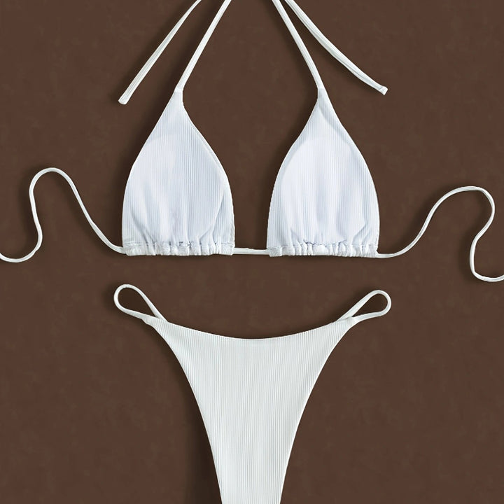Dame Minimalistisk Ribben-Trekant-Bikini-Sæt Stilla