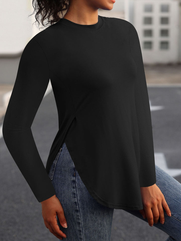 Dame Fashion Langærmet T-shirt med asymmetrisk søm og rund halsudskæring Stilla