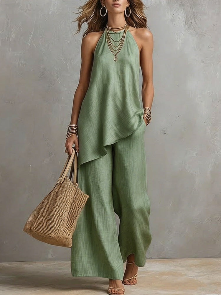 Dame luftig jumpsuit med asymmetrisk snit Skovae