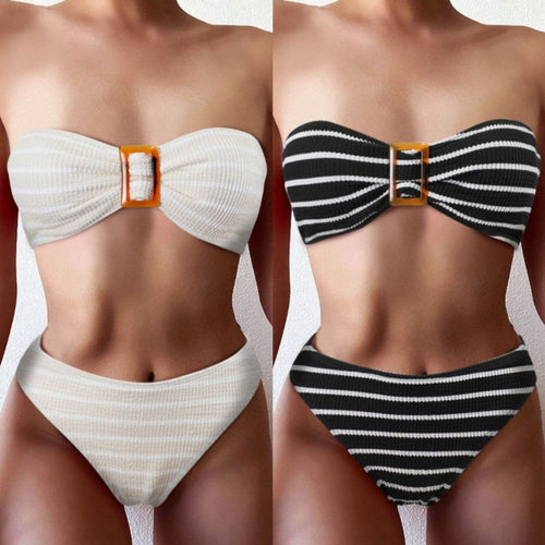 Dame bandeau-bikini-sæt med struktureret stof og modet bælte Stilla