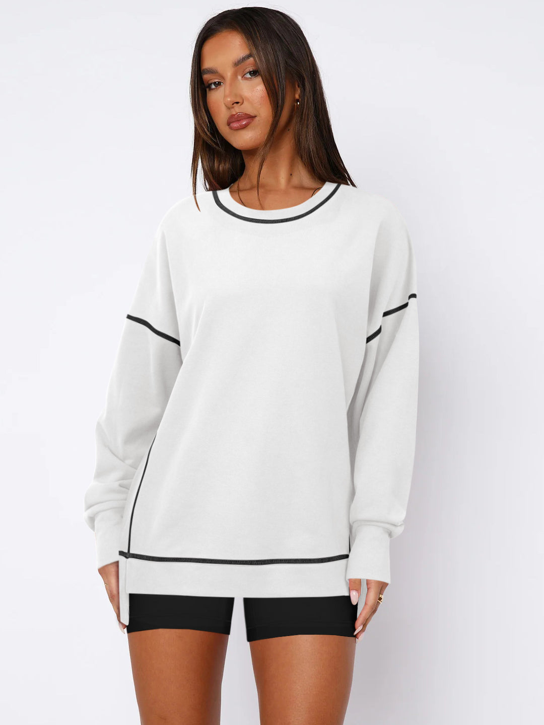 Dame Sporty Oversized Pullover med Kontrast syninger Stilla