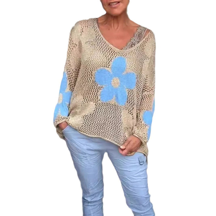 Dame strikoverdel med stort blomsterdesign Stilla