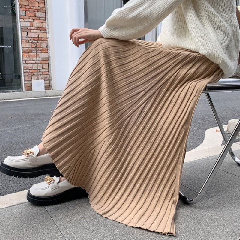 Kvinderne Plisseret Maxi Nederdel med Elegant Ribbet Struktur Stilla