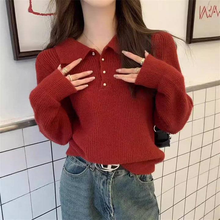 Dame Elegant Polo Krave Sweater lavet af Blødt Strik Stilla