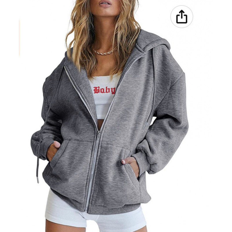 Kvinder Oversize Hoodie Jakke med Høj Krave Skovae