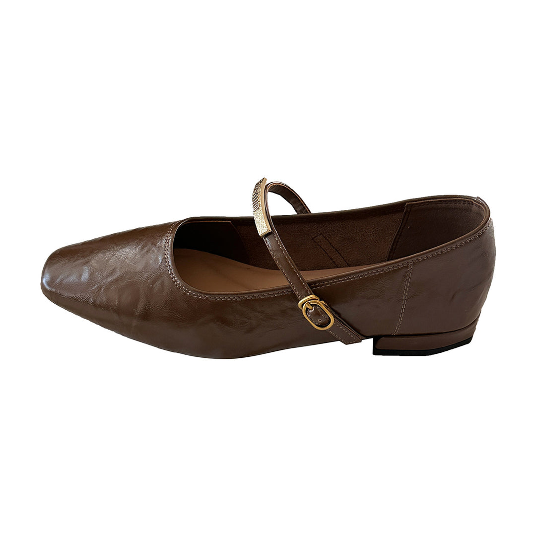 Femme Elegante Kvadrat-Spids Mary Jane Ballerinas med Stilfuld Ankelsnor Stilla