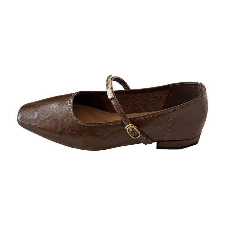 Femme Elegante Kvadrat-Spids Mary Jane Ballerinas med Stilfuld Ankelsnor Stilla