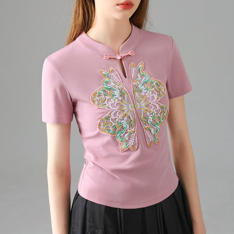 Dame T-shirt med kunstnerisk sommerfuglemotiv og elegant tøjdesign Stilla
