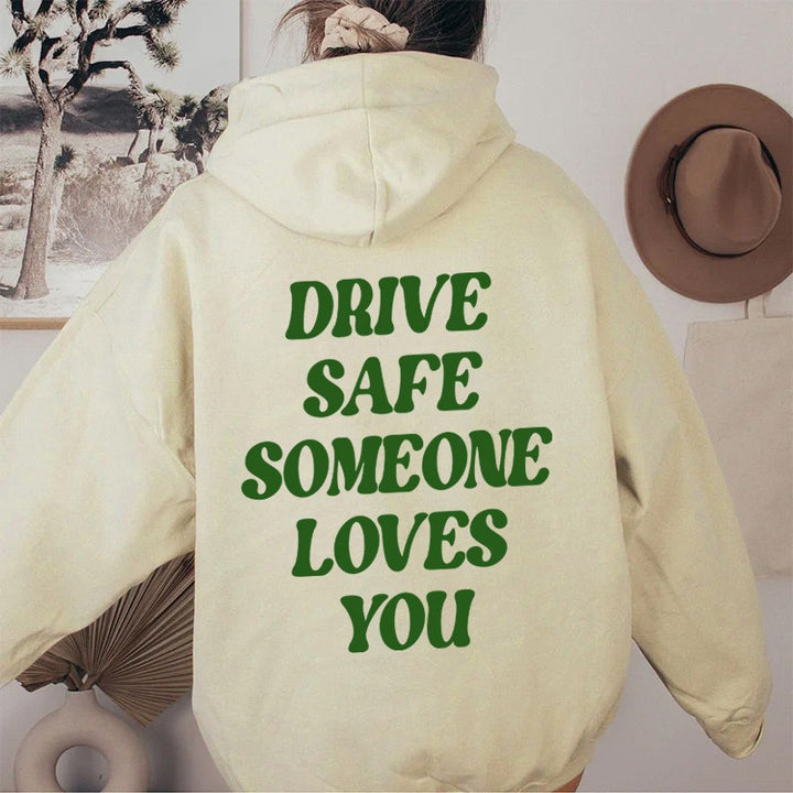 Kvinders hætte sweatshirt med inspirerende tekst og afslappet pasform Skovae