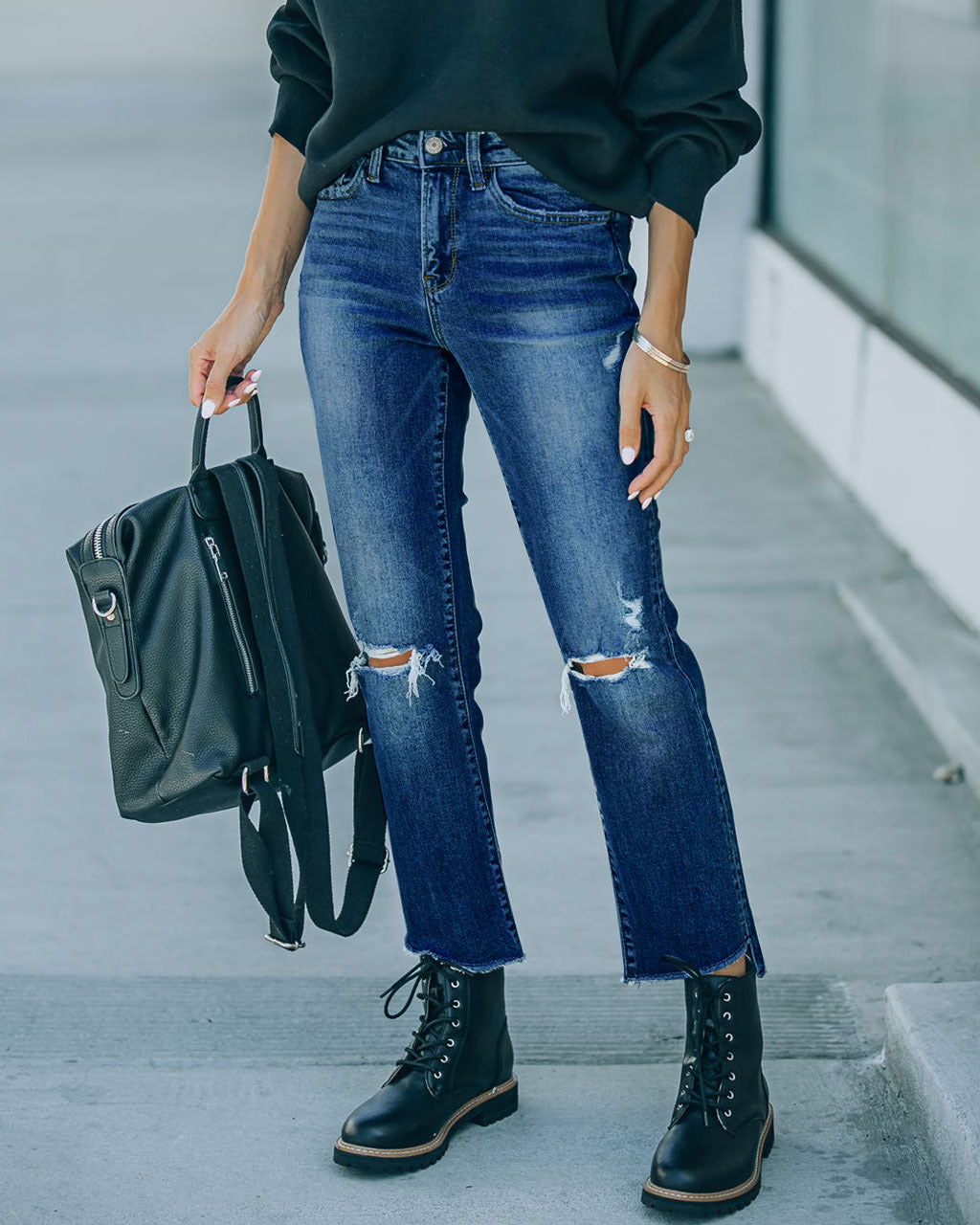 Dame Ripped Høj talje Jeans i trendy Vintage-stil Stilla
