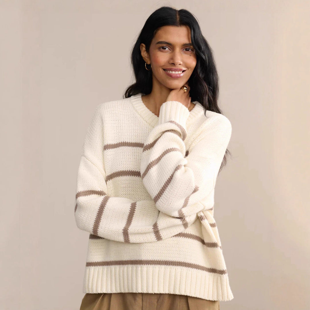 Kvinders afslappede strikket sweater med brede striber og rund hals Stilla