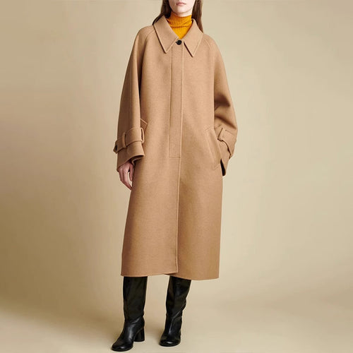 Kvindernes oversized uldfrakke med moderne krave Stilla